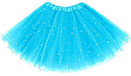KEREDA Kinder Mädchen Tüllrock Pailletten Tütü Röcke Glitzer Bunt Ballettrock 2-7 Jahre,Hellblau