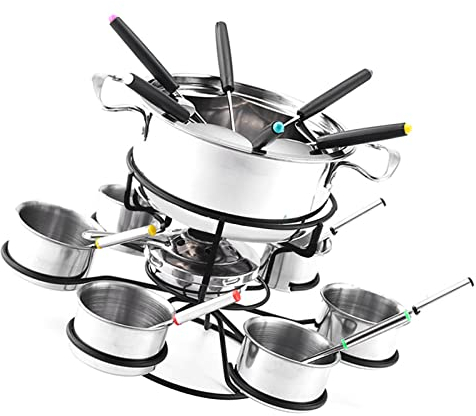 LINGJIONG Roterande ostfondue – 21-delat roterande ostfondue-set – fonduetkanna med 6 gafflar, 6 skålar, multifunktionellt fondue-set, matlagningsset för 6 personer