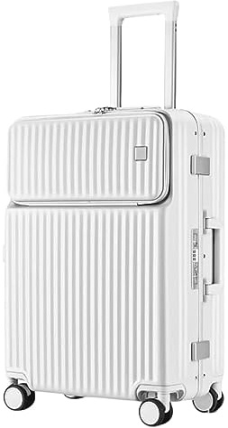 ASHSDI Koffer Reisekoffer Trolley Robuster Hartgepäck-Koffer Mit Aluminiumrahmen, Handgepäck-Sicherheitskoffer Mit TSA-Schloss Boardcase Handgepäck (Color : White, Size : 24inch)