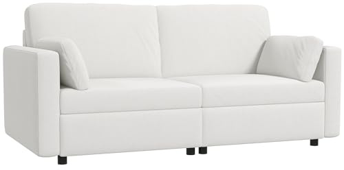 HOMCOM Sofá de 3 Plazas Sofá de Diseño Tapizado en Poliéster con 2 Cojines Acolchado Sofá de Salón Moderno para Dormitorio 178x82x85 cm Crema