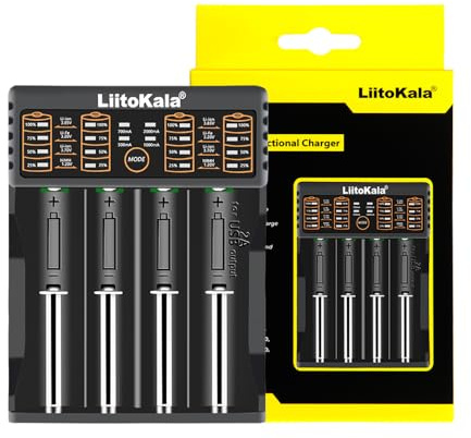 18650 batteriladdare LiitoKala Lii-402 AA-batteri snabbladdare stöder USB-utgång för 26650 17500 10440 Li-lion-batteri, Ni-MH/Ni-Cd AA AAA-batteri – 4 fack
