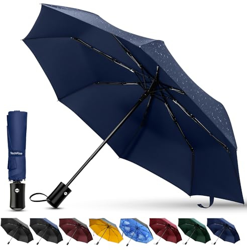 TechRise Regenschirm, Regenschirm Sturmfest mit Automatischer Öffnung & Schließung, Tragbarer & Faltbarer Taschenschirm für Männer Frauen Kinder (marineblau)