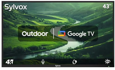 SYLVOX 43 Inch Outdoor Smart Television Weatherproof Google TV, 4K 700NIT High Brightness Temperature Resistant IP55 Waterproof TVs, Anti-Scratch, Suitable for Partial Sun (Patio Series)