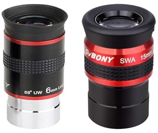 SVBONY Telescope Eyepiece 6mm 68 Degree Ultra Wide Angle Eyepiece Bundle with SV154 Telescope Eyepiece 1.25 inch SWA 70 Degree 15mm Super Wide Angle