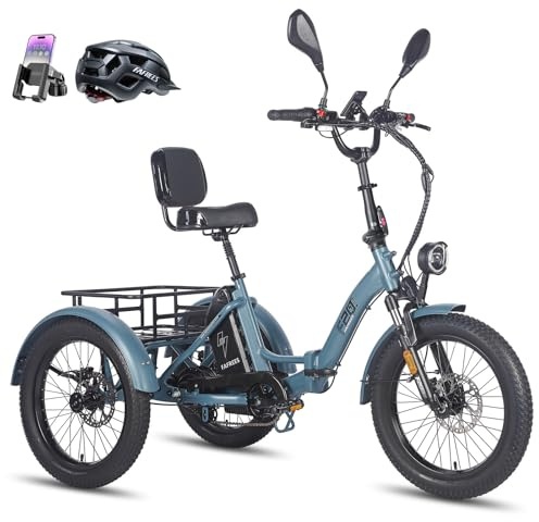 Fafrees F20 Mate Triciclo Eettrico, Fatbike Pieghevole da 20 x 3,0, Batteria da 48 V/23,45 Ah, Sella con Schienale, Triciclo Elettrico da Carico per Adulti e Anziani, Autonomia 70-120 KM (Blu)