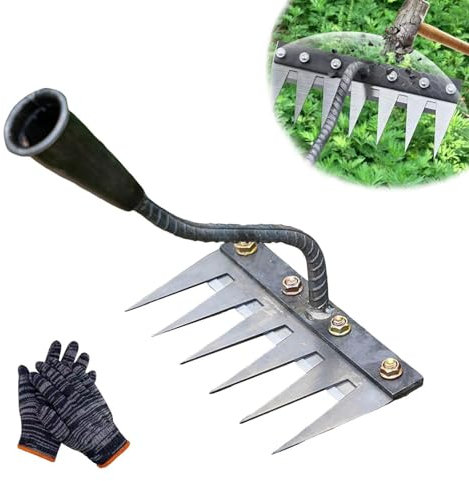 Rastrillo de Hierro para jardinería y deshierbe, Ironrake 2.0, rastrillo de deshierbe de Hierro Mejorado, rastrillo escarificador, rastrillo de jardín de Acero al Carbono (6 Dientes)