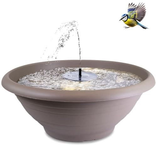 matches21 HOME & HOBBY Fontaine solaire d'extérieur XXL - Grand bol de 60 cm - Taupe - Fontaine de jardin