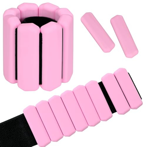 Set de 2 poids pour chevilles ajustables, en silicone, pour course, jogging, gymnastique, fitness, mouvement (2 pièces, rose, 1 kg (2 x 0,5 kg)