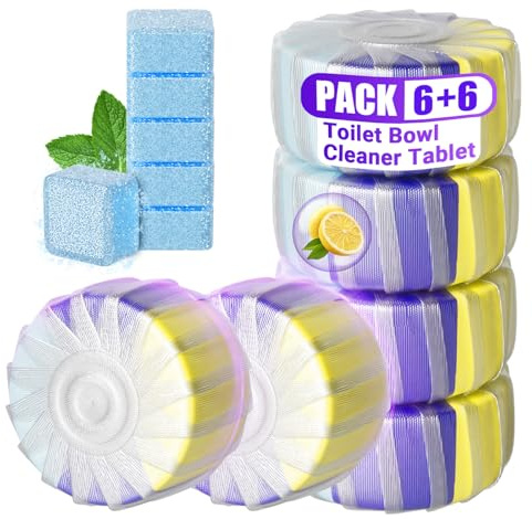 Upgraded Toilet Blocks for Cisterns, 6PCS Triple Effect Toilet Cleaner with 3PCS Toilet Tank Cleaners Tablets with Bleach, Toilet Bowl Cleaner Tablets Drop in Tank for Deodorizing & Descaling