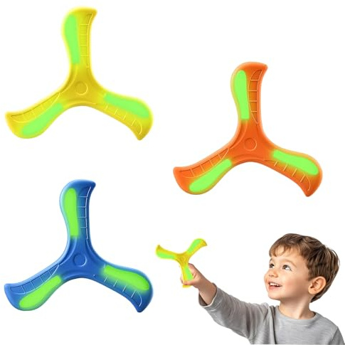 3 Pcs Boomerang,Boomerang for Kids, Easy-to-Throw Boomerang for Adults, Fluorescent Frisbee for Kids, Safe Return boomerang for Outdoor, Outing, Beach Toys, Outdoor Game (Blue, Orange, Yellow)