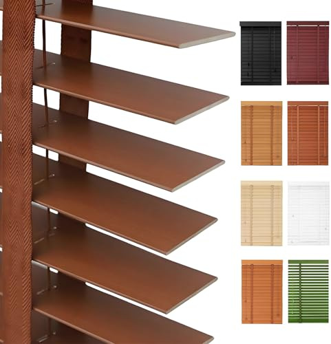 Persiane in Legno, Tapparelle per Finestre 25 30 35 45 60 80 100 130 160cm Tende da Ufficio, Tende Veneziana Massiccio per Porte Finestre, Facili da Montare(Brown)