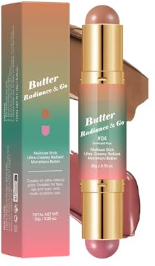 Butter Glow Double-Ended Blush & Contour Stick - Vegan Creamy Combo, Imperméable Et Durable, Mélangeable Pour Les Joues/Yeux/Lèvres (Mat Doux) (#4, 10g)