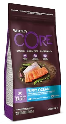 Wellness CORE Puppy Ocean 1.5kg, Salmon & White Fish – Dry Dog Food | for Small & Medium Breed Puppies, Grain-Free, Natural, Hypoallergenic, High-Protein, Supports Brain & Eye Development