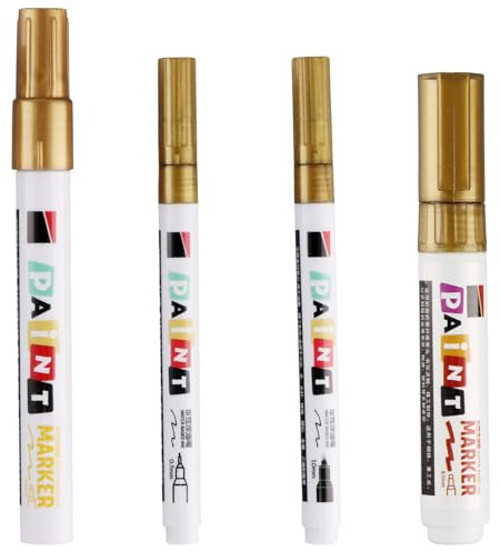 4Pcs Pennarelli per Pneumatici per Auto, Penna per pneumatici Bianca/Oro, Ad Alta Capacità Matita Pneumatico Impermeabile, Auto Marcatore pneumatico per Penne Vernice per auto,Moto,Bicicletta (Oro)