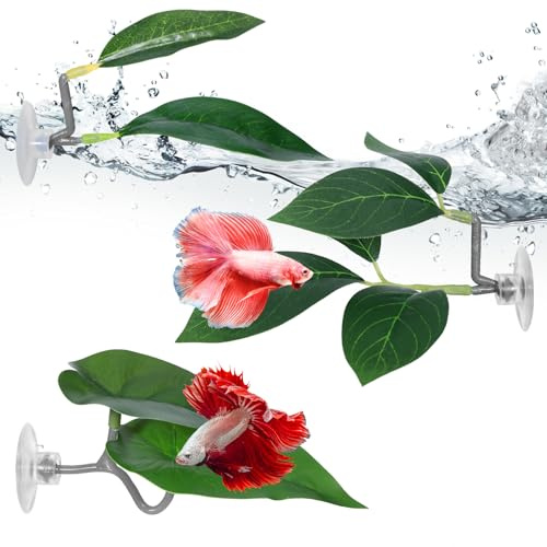 Betta Fish Hammock, 3 Pcs Betta Fish Leaf Pad Aquarium Plants Decor Simulating The Natural Habitat for Fish Tank Accessories Betta Sleeping Resting Playing Hiding Breeding with Plastic Suction Cup