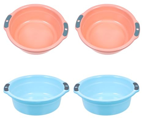 Sewroro 4pcs Hanging Home Washing Basins with Double Handles and Hanging Hole Design, Lightweight and Environmentally Friendly Pp Wash Basins Suitable for Kitchen, Bathroom, and Foot Bath Random Color