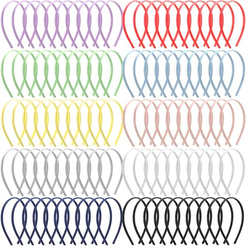 Leooomap 100 Pieces Thin Satin Headbands for Women Girls - 10 Assorted Colors Hair Bands Set, Soft Fabric Non-Slip Hair Accessories for Sports, Work, Daily Styling and Gift