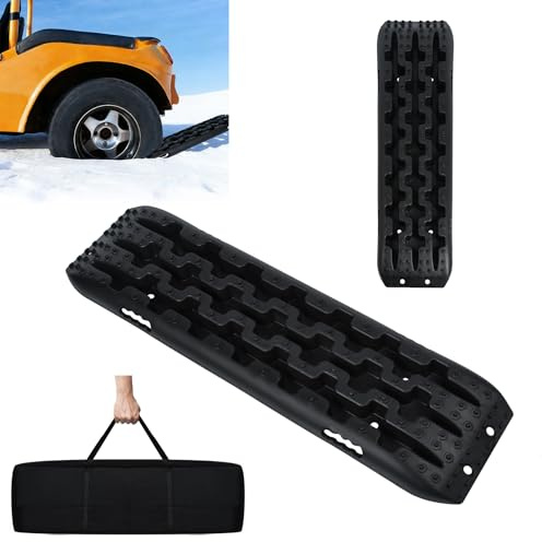 ACXIN 2 Stück Sandbleche Anfahrhilfe – 10T Offroad Recovery Boards Traktionsmatten Traktionshilfe Gripmatten – Offroad Zubehör Reifenleiter für PKW, LKW, Geländewagen, Wohnmobil, Schwarz