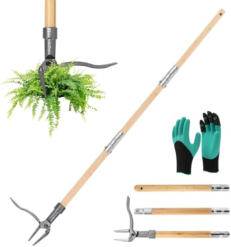 Neuytiky Estrattore Erbacce con 4 Artigli e Pedale Antiscivolo,111cm Manico Lungo in Legno,Estrattore Manuale Erbacce da Giardino,Estirpatore Erbacce per Dente di Leone Attrezzo per Estirpare le Erba