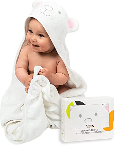 JM Toalla Bebe con Capucha - 100% Bambú Orgánico, Ultra Suave y Hipoalergénico, 35x35 Pulgadas, Grueso y Absorbente 500gsm, Regalo Bebe Recien Nacido Niño, Con Caja de Regalo y Toallita – Oso Rosa