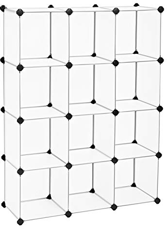 SONGMICS Schuhregal, Regalsystem, Steckregal, Set aus 12 Würfeln, DIY Regal, stapelbar, aus PP-Kunststoff, als Garderobe, für Schlafzimmer, Büro, 31 x 93 x 123 cm, weiß LPC34L