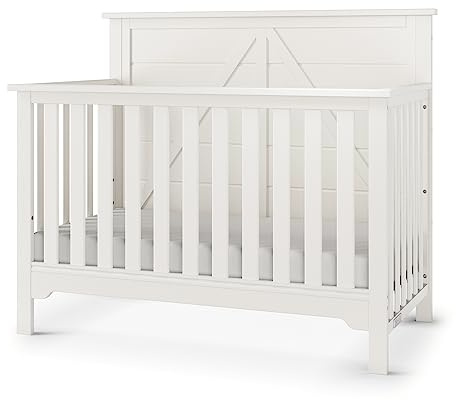 Child Craft Woodland Design 4-in-1 Convertible Baby Crib Nursery Furniture Set - Baby Bed, Toddler Bed and Full Size Bed, 3 Adjustable Mattress Positions, Real Wood, Baby Safe Finish (Brushed Cotton)