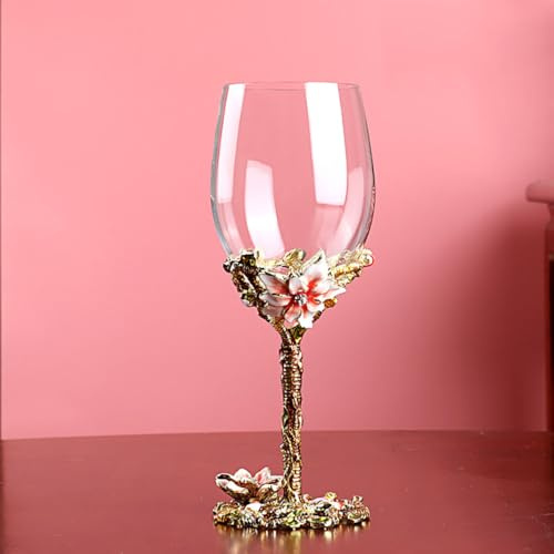 XUDREZ Red/White Wine Glass, Handmade Painted Enamel Flower Gin Wine Glass Long Stem Lead Free Crystal Wine Glasses, Ideal Gifts for Women Mum Friends Mothers Day (Flower Wine Glass)