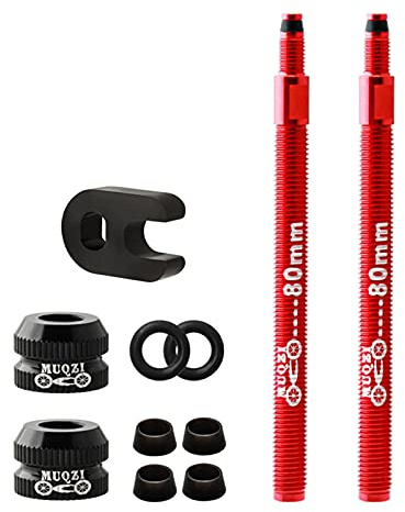 Colcolo Tubeless Presta Valve Extender Carbon Rim Kit Extension with Core nut, 2Pcs 80mm Red
