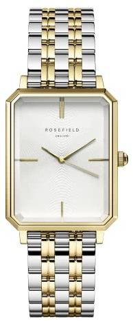 Rosefield Damen Armbanduhr Octagon Duo Gold Silbernes Edelstahlarmband weißes Zifferblatt Analog OWSSSG-O48