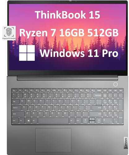 Lenovo ThinkBook 15 Business Laptop (15.6 FHD Anti-Glare, 16GB RAM, 512GB SSD, AMD Ryzen 7 5825U (> Intel i7-1165G7)), FHD Webcam w/ Shutter, Military Grade, Fingerprint, Ethernet, Win 11 Pro, Grey
