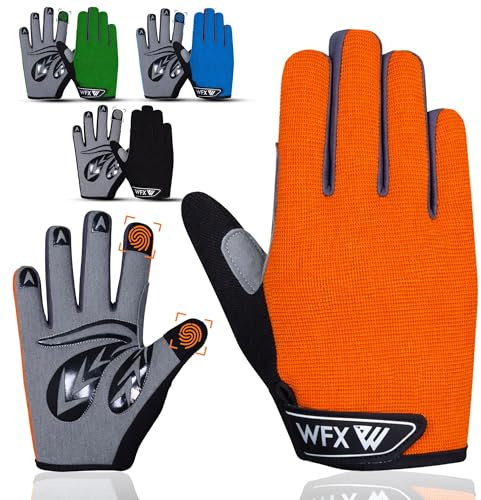 WFX Guantes de Ciclismo para niños, niños y niñas, jóvenes, Pantalla táctil para niños, Guantes de equitación Antideslizantes para Deportes al Aire Libre, Guantes de Dedo Completo (Orange, S)