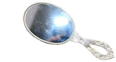 Rajasthan Gems Spegel Sterling Hand Silver Emalj Antik Smink Vintage Kvinnor Handgjord B494