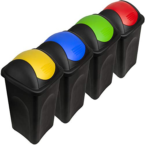 Deuba® 4X Mülleimer Set mit Schwingdeckel 60L Abfalleimer Automatik Geruchsarm Küche Bad Biomüll Gelber Sack Kunststoff Mülltrennung