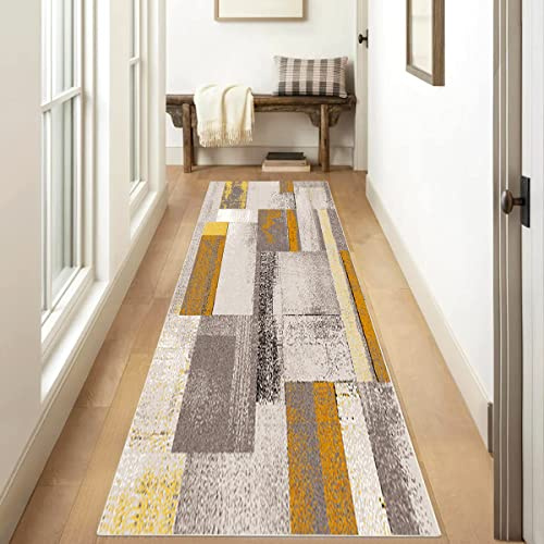 Siunwdiy Tappeto Cucina giallo ocra 2 metri Moderno Patchwork Crema Tappetino Cucina Antiscivolo Lavabile,Tappeto Cucina Tappeto Passatoia Camera Lavabile Tappeto Per Cucina Soggiorno,Giallo,60x200cm