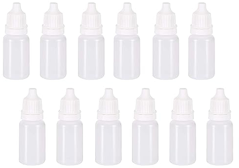 jeufun 10ml/0.34oz Eye Dropper Bottles, 12 PCS Plastic Squeezable Translucent Liquid Empty Bottles with Cap and Removable Plug For Home, Work, Travel, White