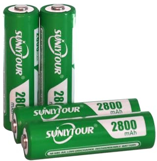 2800mAh Ni-MH AA Batería, SUNLYTOUR 4 Pilas 2800mAh AA Ni-MH Baterías Recargables de Ni-MH AA de Alta Capacidad, Que Pueden Cargarse hasta 1,200 Veces