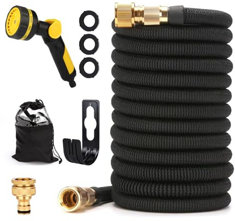 TGKYK Tuyau Arrosage Extensible 30M/100FT, Tuyau Arrosage Gardena avec 10 Fonctions Buse, Tuyau darrosage Extensible avec Connecteurs en Laiton de 3/4 Pouces et 1/2 Pouces pour Arroser et Laver