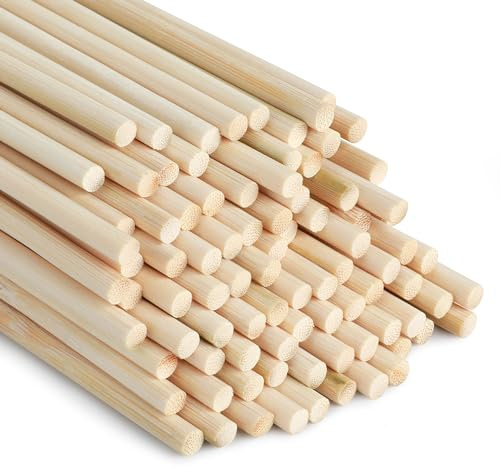 SOSMAR 90 varillas de bambú redondas, varillas de madera para manualidades, 5 mm de diámetro x 30 cm de largo, de madera natural, para modelismo, manualidades y decoración