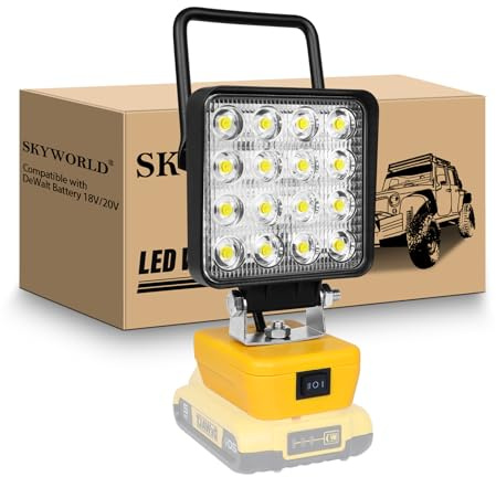 SKYWORLD Trådlös LED-arbet för Dewalt 18 V/20 V-batteri, 48 W 4 800 LM bärbara LED-strålkastare för utomhusbelysning lågspänning campingbelysning, verkstad, garage, jobbplats (inget batteri)