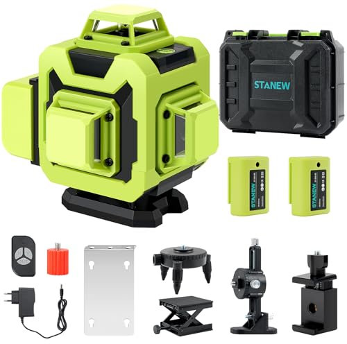 Stanew Niveau Laser 360°x 4 Chantier Autonivelant,Lazer Niveaux 4D 16 Lignes Laser,Nivellement Automatique, Support Rotatif, Télécommande,2x2400 mAh Batterie,Autonivellement et Mode Pulsé Extérieur