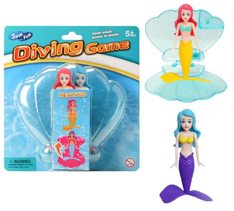 Mermaid Diving Toys for Swimming Pool,2pcs Mermaid Diving Toys with Glitter Blue Shell,Swimming Pool Sinking Toy Kids Pool Toy Accessories,Princess Diving Games Training Girls Gifts