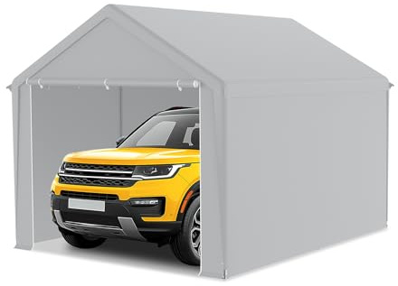 LZQ garagetält 3 x 4 m – carport tältgarage, lagertält och piltält med PE presenning – takförstärkning, avtagbara sidoväggar, golvram – robust skydd för bil, SUV, lastbil (grå)