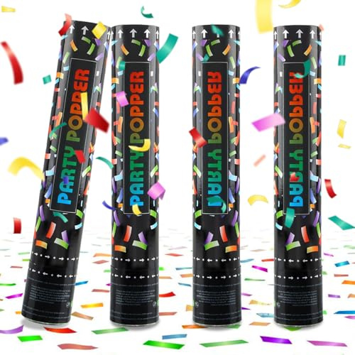 Konfetti Kanone, 4 pcs Konfettikanone, Parteien Confetti Kanone, Konfettikanone Biologisch Abbaubar, Sicher und Einfach zu Bedienen Bunt Konfettikanonen Geeignet für Geburtstagsfeiern Hochzeiten usw