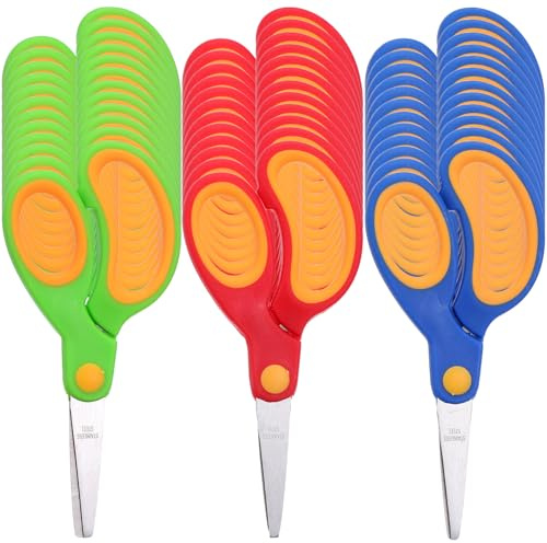 Kifmurase 36PCS 5 Kids Safety Scissors, School Student Blunt Craft Scissors Bulk, Stainless Steel Blades Small Class Scissor, Kid Child Comfort Grip Scissors Bulk for Children Scrapbook Cutting Paper