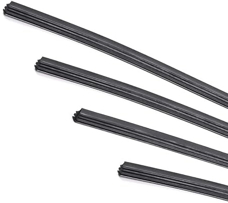 Qurbuns 4 PCS Wiper Blade Refills, 28 DIY Adjustable Windscreen Wiper Rubber Strips, Soft Rubber Strip Refills for Framless Windshield Wiper Blade, Universal for Car, Truck, SUV (Black)