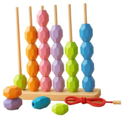 TTETTZ Juego de Cuentas de Madera para Ensartar Y Ensartar, Juguetes Portátiles para Niños Y Niñas de 3 años en Adelante