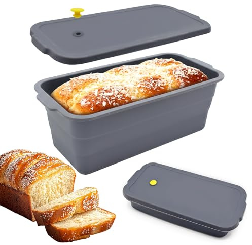 Moule a Cake Silicone, Antiadhésif Moule Gateau Pliable, Moule a Brioche Rectangulaire & réutilisable, Moule Pain de Mie avec Couvercle pour Gâteau Pain Pâtisserie Cuisson Bricolage, 32x14.5x11.5cm