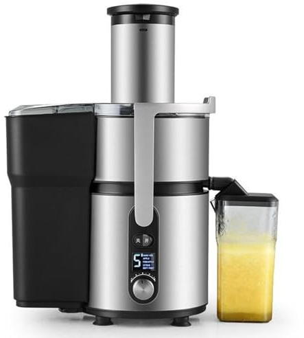 pealiritansemen Exprimidor Centrífugo Comercial - Boca De Alimentación Extra Ancha De 84 mm, Exprime Frutas Y Verduras Enteras - Alto Rendimiento De Jugo, 5 Velocidades, para Jugueras, Cafeterías