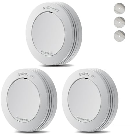 Safeliveo Détecteur de fumée Autonome,Batterie 10 Ans,Alarme 85 DB, Ultra-Fin, sans LED Clignotante,Fonction silencieuse, avec tampons adhésifs,3 Pièces