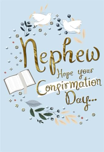 Nephew Confirmation Day Greeting Card, Religious Theme, Doves and Floral Design